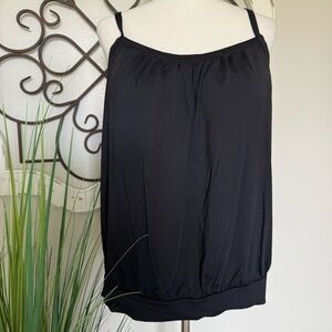 LANDS’ END Size 16 Long 16 Tall Black Blouson Style Tankini Top
